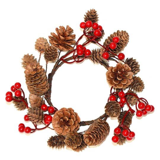 4.25" Mixed Pinecone & Berry Pillar Candle Rings, 2ct.